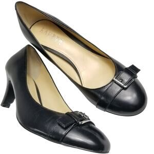 Lauren Ralph Lauren Black Leather Pumps Buckle Detail Excellent! Size 7B